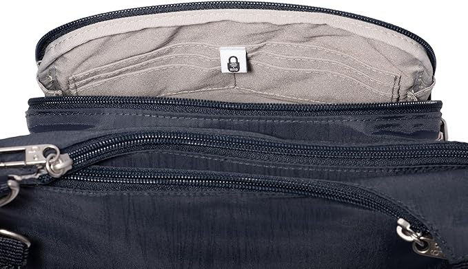 Baggallini Securtex Anti-theft Crossover Crossbody Bag 11”w X 8.5”h, Rfid, Built-in Wallet, Locking Zippers