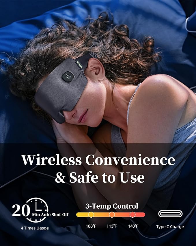 Heated Eye Mask for Dry Eyes: Silk Cordless Eye Warmer Compress for Dry Eyes - Eye Heating Pad for Stye Treatment Headache Tired Eyes Relief - Washable Rechargeable Electric Heat Sleep Masks