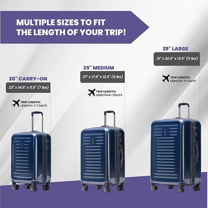 Spyder Rails Expandable Hardside Upright Suitcase with 360° Spinner Wheels, TSA Approved Lock (Navy, Carry-On)
