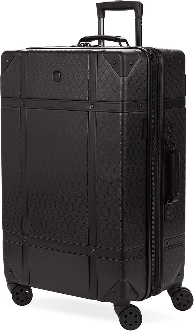 SwissGear 7739 Hardside Luggage Trunk with Spinner Wheels, Black, Checked-Large 26-Inch