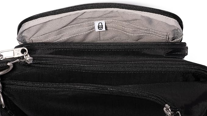 Baggallini Securtex Anti-theft Crossover Crossbody Bag 11”w X 8.5”h, Rfid, Built-in Wallet, Locking Zippers