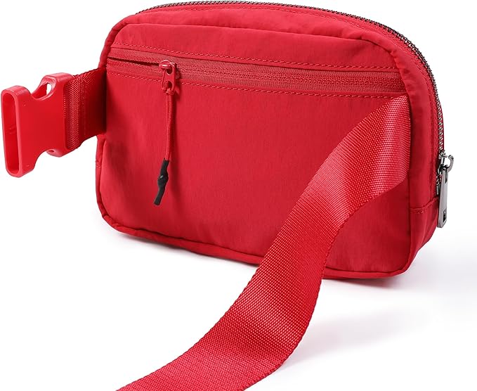 ODODOS Unisex Mini Belt Bag with Adjustable Strap Small Fanny Pack for Workout Running Traveling Hiking, Red