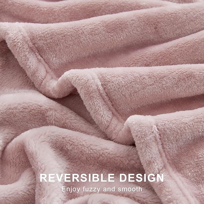 Hansleep Fleece Pink Queen Blanket, Super Soft Flannel Fuzzy Plush Cozy Blanket for All Seasons, Pink, Queen 90x90 Inches