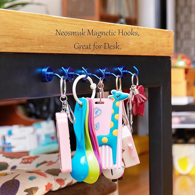 Neosmuk Magnetic Hooks,Heavy Duty Earth Magnets with Hook for Refrigerator, Extra Strong Cruise Hook for Hanging, Magnetic Hanger for Cabins, Grill (Navyblue, 6 Pack)