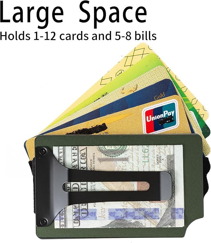 Carbon Fiber Minimalist Wallet for Men Credit Card Holder Money Clip & Cash Strap Slim RFID Mens Wallets-Matt Green
