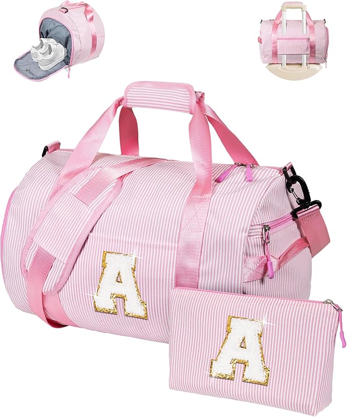 Graduation Gift-Gifts for 10 Years Old Girl, Girls Travel Duffle Bag, Dance Bag for Girls, Kids Overnight Bags with Shoe Compartment, Teen Girl Gifts Trendy Stuff, Birthday Gift (Letter A)