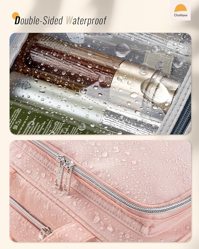 Travel Hanging Toiletry Bag for Women - Waterproof Cosmetic Organizer with Clear Window, Lightweight Bathroom Bags for Essentials, Makeup, Shampoo, Toiletries Pink,Large