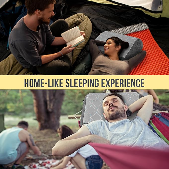 TREKOLOGY ALUFT Pro Inflatable Camping Pillow with Removable Foam-Padded Case - Camp Pillow for Camping & Hiking, Backpacking, Airplane, and Travel - Add to Your Outdoor Backpacking Gear Essentials