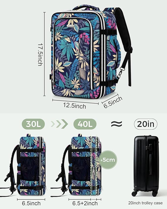 Travel Carry On 17.5" Laptop Expandable Backpack for Men Women, Personal Item Bag Waterproof Airline Approved with USB Charging Hole 3 Packing Cubes, Large Weekender Daypack Business Luggage Suitcase