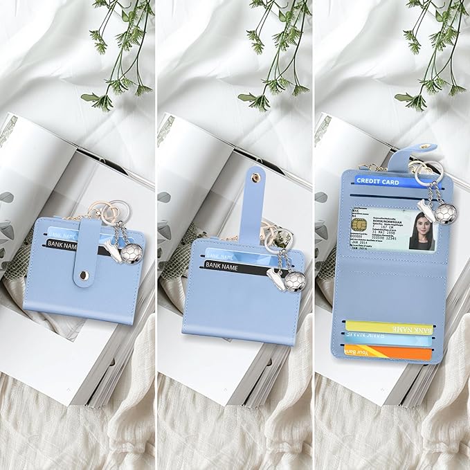 Airkit Small Wallets Woman RFID Blocking Leather Credit Card Holder - with ID Window - Card Wallets for Women - with Zipper Coin Purse - Keychain Wallet