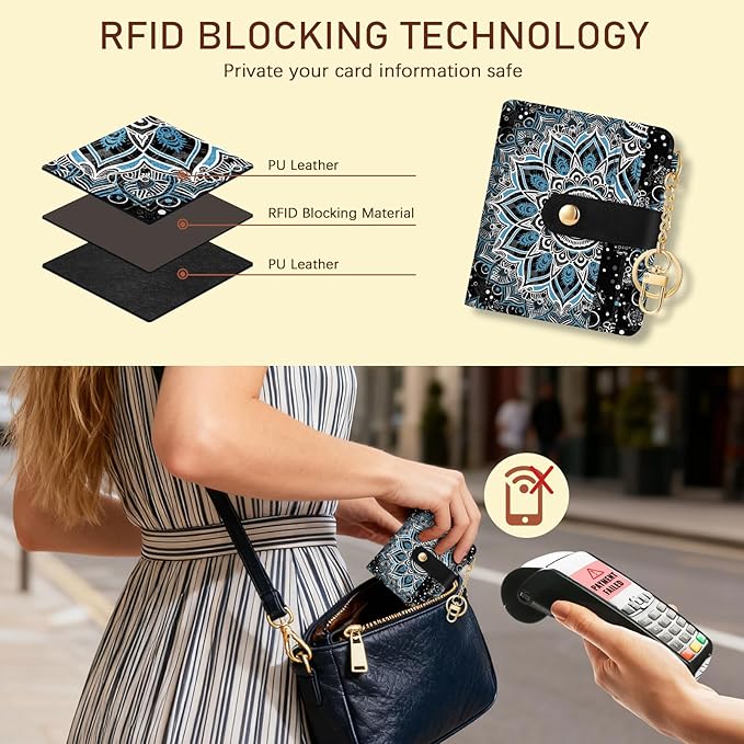 Jogjam Mandala Rfid Ladies Wallet, Small Slim Thin Compact Credit Card Women Wallet, PU Leather Bifold Cash Zipper Coin Pocket ID Window for Female