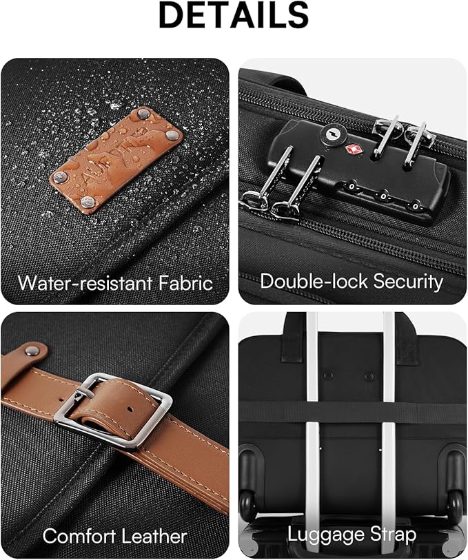 Rolling Laptop Bag, Briefcase for Men and Women, 16 Inch Computer Bag with Wheels Underseat Carry on Luggage, Laptop Briefcase Case for Work, Travel, College Teacher, Mobile Office Bag, Brown