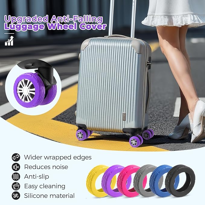 8 Pcs Upgrade Luggage Wheel Covers, Carry On Luggage Suitcases,Wear-Resistant, Anti-Noise, Silicone Wheel Protective Covers for 2-2.4" Spinner Wheel,Essential Travel Accessories (Purple)