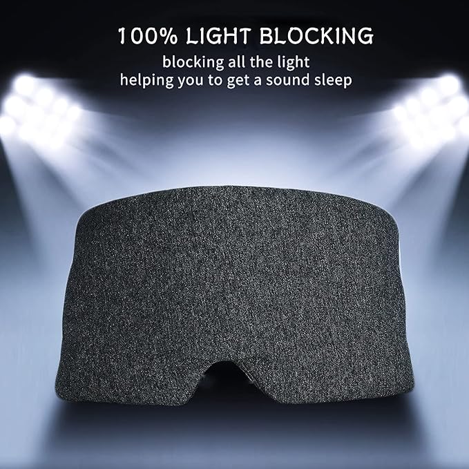 Sleep Mask for Men Women,100% Cotton Sleep Eye Mask with Fully Adjustable Strap, 100% Light Blocking Eye Mask for Sleeping, 0 Pressure Eye Covers for Travel Yoga Nap (Black)