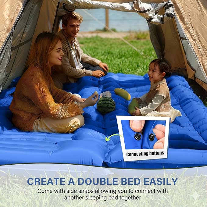 Camping Sleeping Pad with Pillow Built-in Foot Pump Inflatable Sleeping Mat Compact for Camping Backpacking Hiking Traveling - Blue