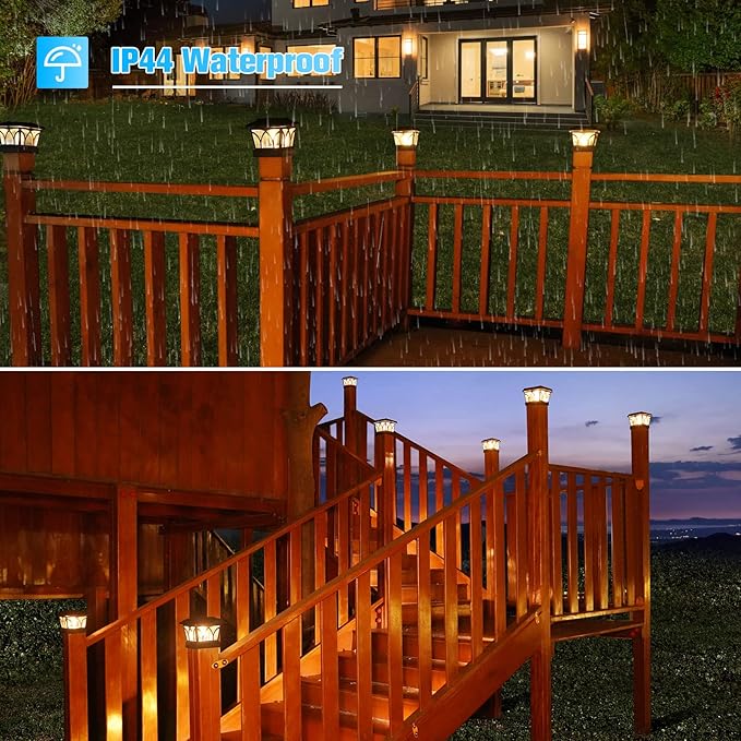 VOLISUN Solar Fence Post Cap Lights, Edison LED 2 Modes 4Pack,Slate Black | Solar powered lights fit 4x4/6x6 posts, ideal for garden, deck, mailbox, yard & porch outdoor decoration