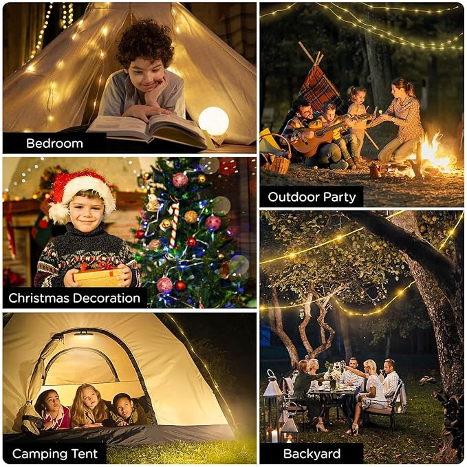 2-Pack Camping String Lights 4 in 1, 32.8FT Quick Storage 8 Modes | Protable Rechargeable Fairy Tent Lights String , Waterproof Portable LED Lamp for Outdoor Indoor Patio Decor Essentials
