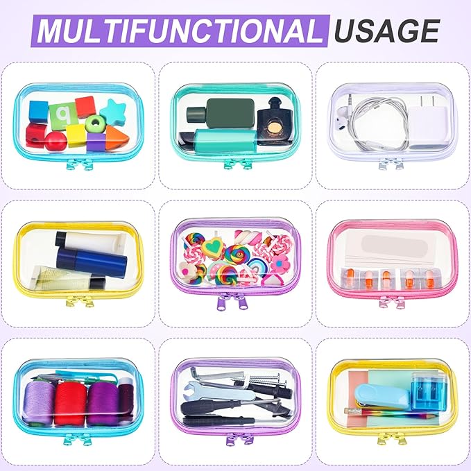 Sanwuta 6 Pcs Clear Hard Zipper Case Plastic Zipper Pouches Transparent Makeup Bag Pencil Case Pouches Toiletry Diaper Bag for Travel Toy Storage Organizer Bins(Colorful,5 x 3 x 2 Inch)