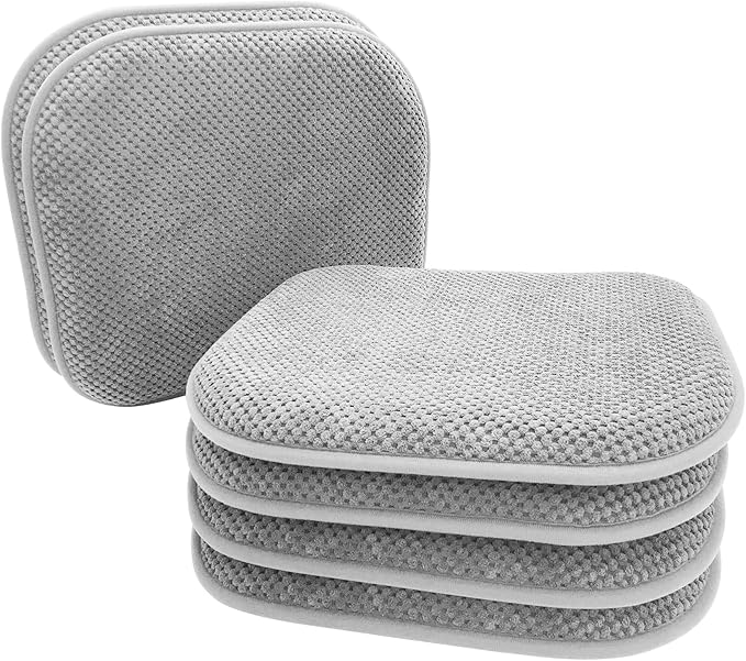 Silver Grey Foam Seat Cushions Kitchen Chairs Pads for Dining Chairs 6 Pack Non Slip Patio Seat Cushions Washable U Shaped Soft Thick Large Metal Wooden Chair Cushions,17" x 15"