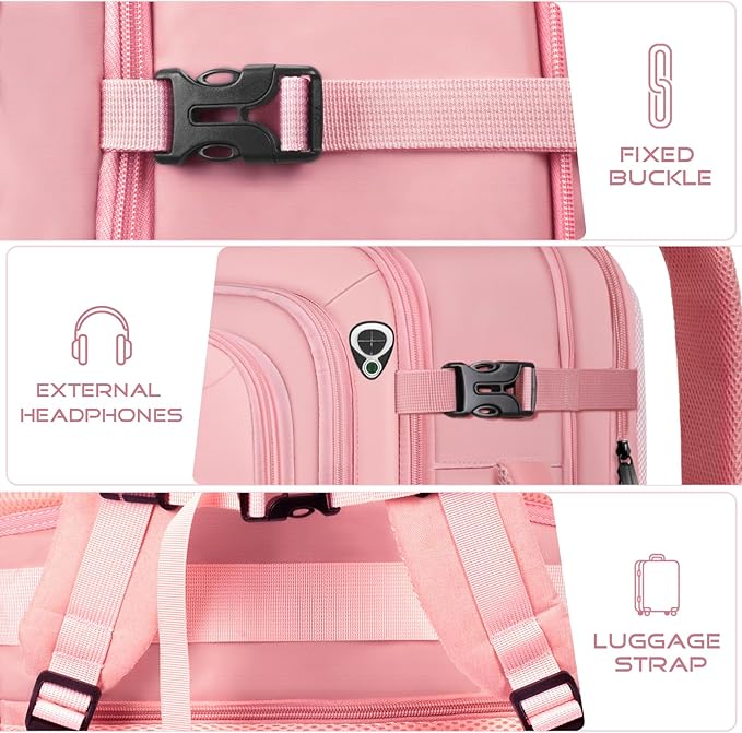Travel Backpack for Women, 52L Carry On Backpack, Extra Large Expandable Travel Bag, 18.4 Inch TSA Flight Approved Luggage Personal Item Size with USB, Teacher Business Daypack, Pink