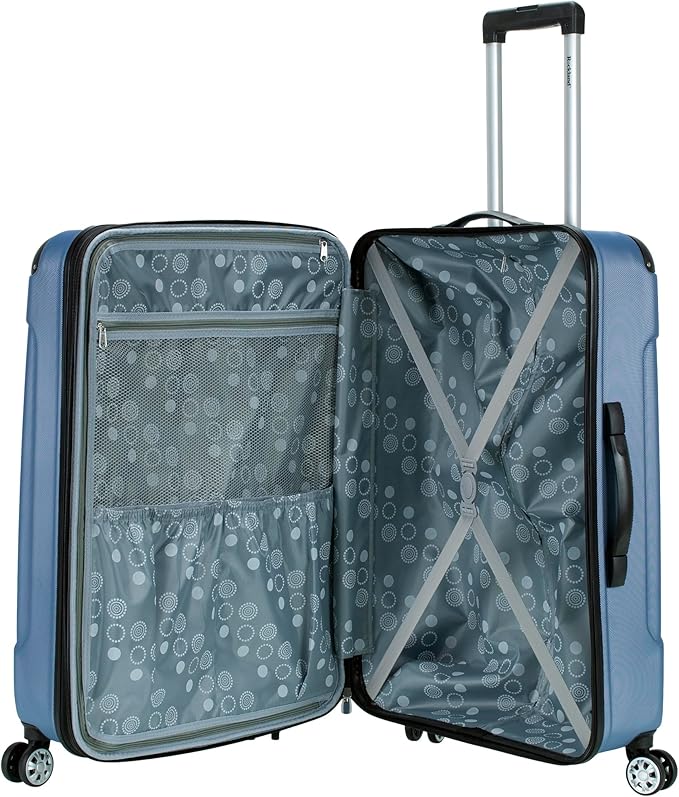 Rockland London Hardside Expandable Spinner Wheel Luggage, Blue, Checked-Large 28-Inch
