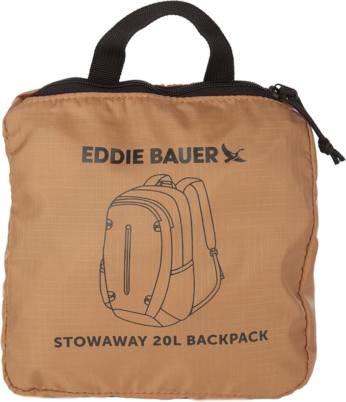 Eddie Bauer Stowaway Packable Backpack | Travel | Outdoor | Lightweight | Foldable | Durable | Ripstop Polyester | 20L - Tobacco