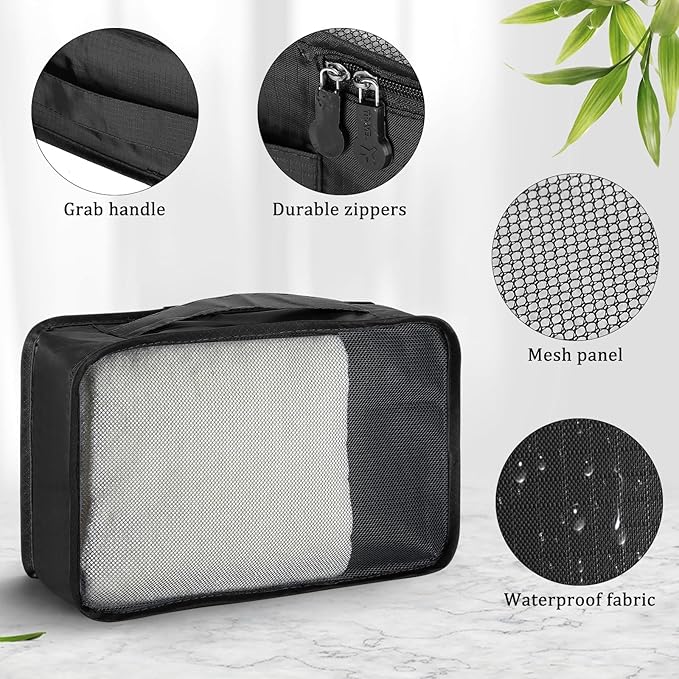 Woanger 12 Pcs Small Packing Cubes for Travel, Light Packing Cubes for Suitcases Mesh Luggage Organizer Bags Travel Accessories Essentials 12 x 8 x 5 Inch(Black)