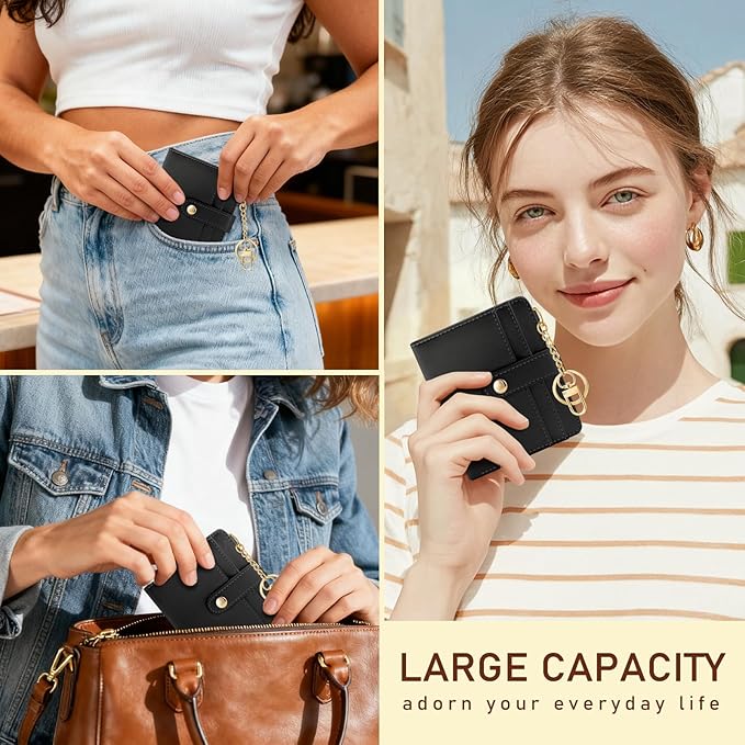 Jogjam Black Rfid Ladies Wallet, Small Slim Thin Compact Credit Card Women Wallet, PU Leather Bifold Cash Zipper Coin Pocket ID Window for Female
