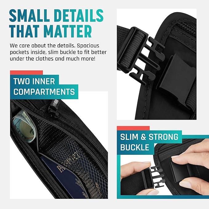Alpha Keeper Money Belt for Travel Hidden Under Clothes – RFID Blocking Passport Holder & Slim Waist Wallet Pouch for Women & Men, Anti-Theft Travel Accessories