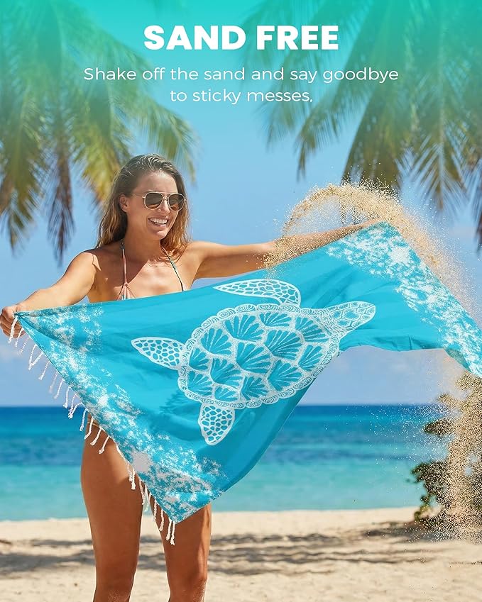 2 Pack Turkish Beach Towels with Bag Quick Dry Sand Free Soft Absorbent Adult Bath Pool Swim Long Wide Stripe Towel Cloud Linen Sandfree Chamois Mat Summer Thing Lightweight Thin Travel Blue