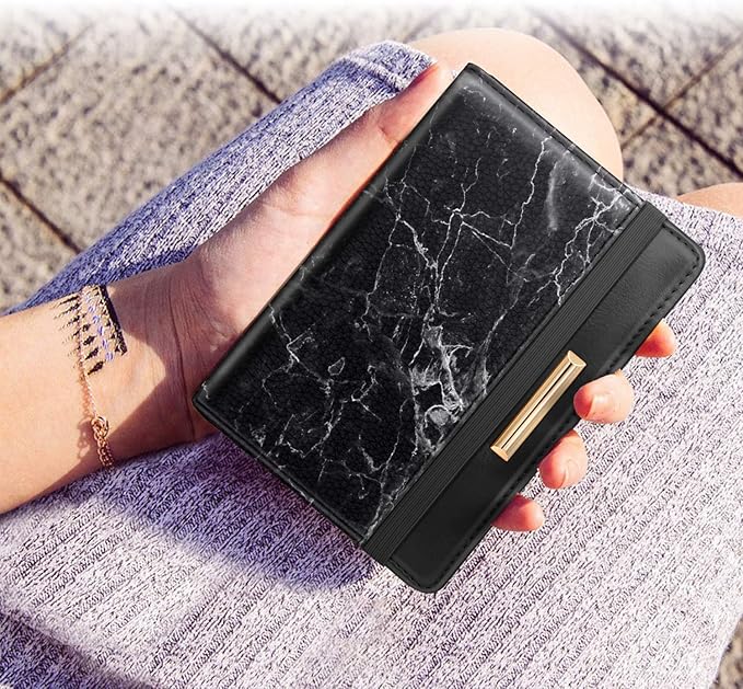 Passport Holder Cover,Traveling Passport Case Cute Marble Passport Wallet for Women,Black Marble