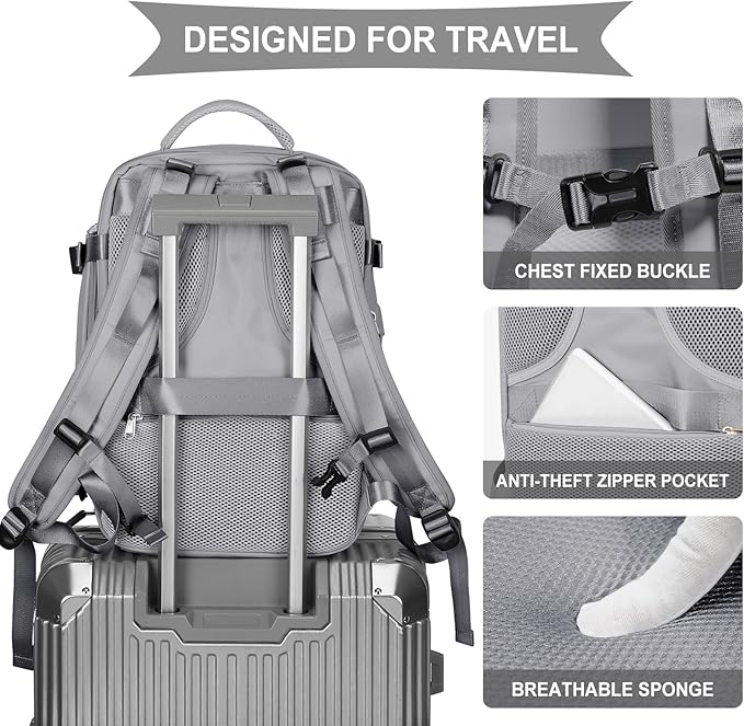 coowoz Vacuum Backpack Travel with Pump,Travel Backpack with Vacuum System For Women Men,Carry On Backpack,Hiking Backpack Waterproof Outdoor Sports Rucksack Casual Daypack,30L(Vacuum pump) Grey