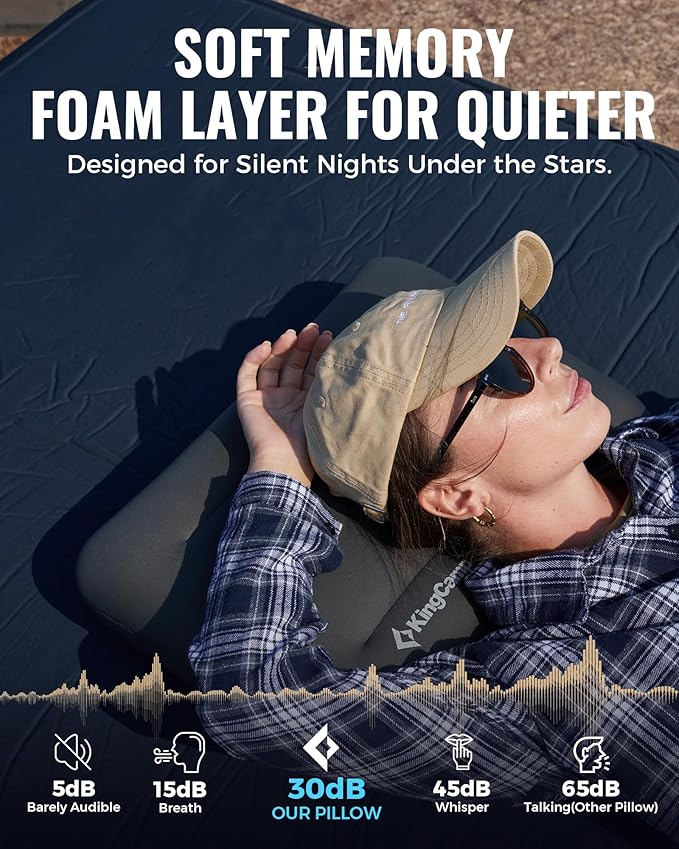 KingCamp Inflatable Pillow for Camping, Large(19.7" x 11.8") Camping Pillow, Ultra-Soft Camp Pillow with Washable Foam Cover for Home-Like Comfort, Hiking, Car, Beach, Travel