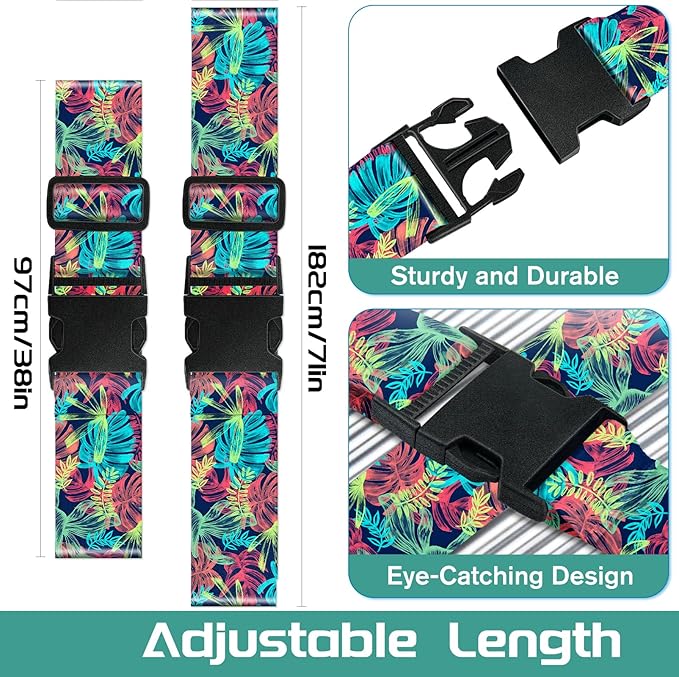 Slohif Luggage Straps for Suitcases Travel Belt Accessories Luggage Connector Identifiers 2 Pack Over Handle with Buckle Unique Nylon Adjustable Strap for Sleeping Bag Car Seat Colored Leaf