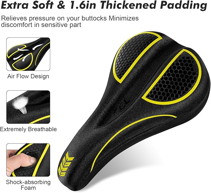Bike Seat Cushion Gel Padded Bike Seat Cover Extra Soft Comfy for Men Women Comfort,with Peloton Stationary, Exercise, Mountain Bikes, Road & Electric