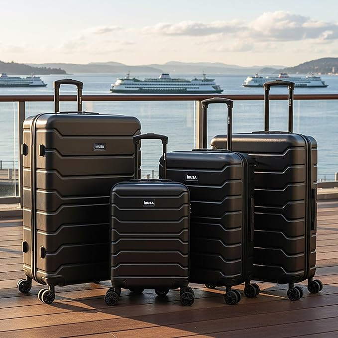 InUSA TREND Luggage with Spinner Wheels | Durable Lightweight Hardside Suitcase, Travel Sets with Handle and Trolley | (20in, 24in, 28in, 32in) 4 Piece Set | Black