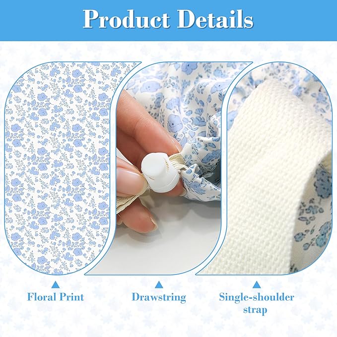 College Laundry Bag 29"×18", Waterproof Dirty Clothes Bag with Handles & Locking Drawstring, Large Capacity Floral Laundry Backpack for Dorm, Laundromat, Apartment, Travel & Camping (Blue)