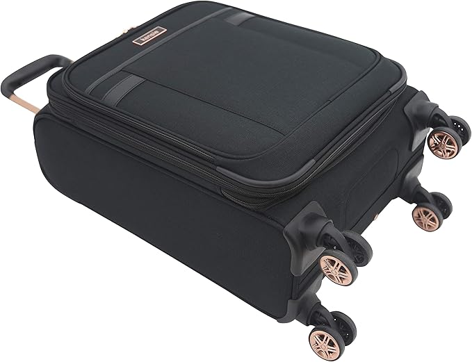 kensie Hudson Softside 3-Piece Spinner Luggage Set, Black with Rose Gold