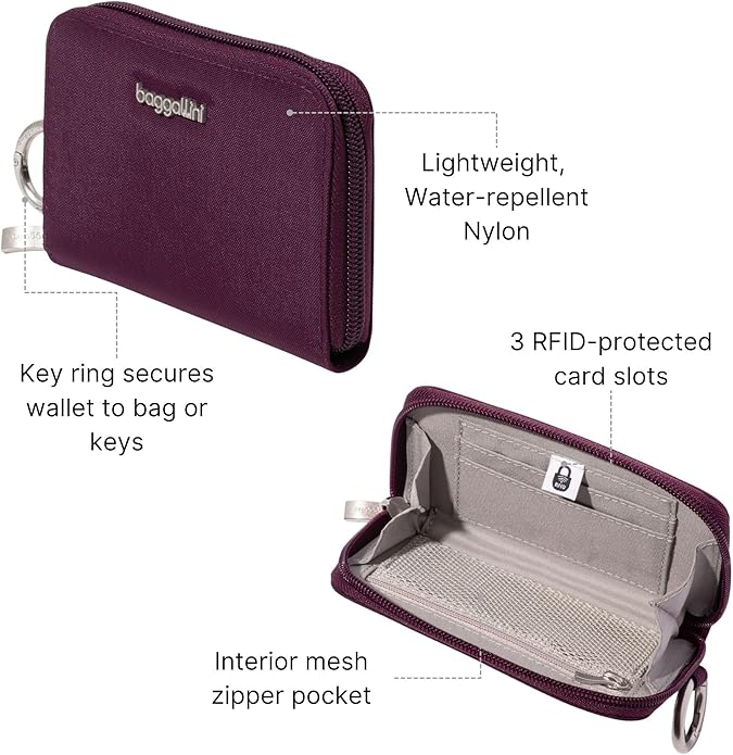 Baggallini Deluxe Card Case - Lightweight 5.5"x3.3" RFID Protected Womens Wallet Card Holder