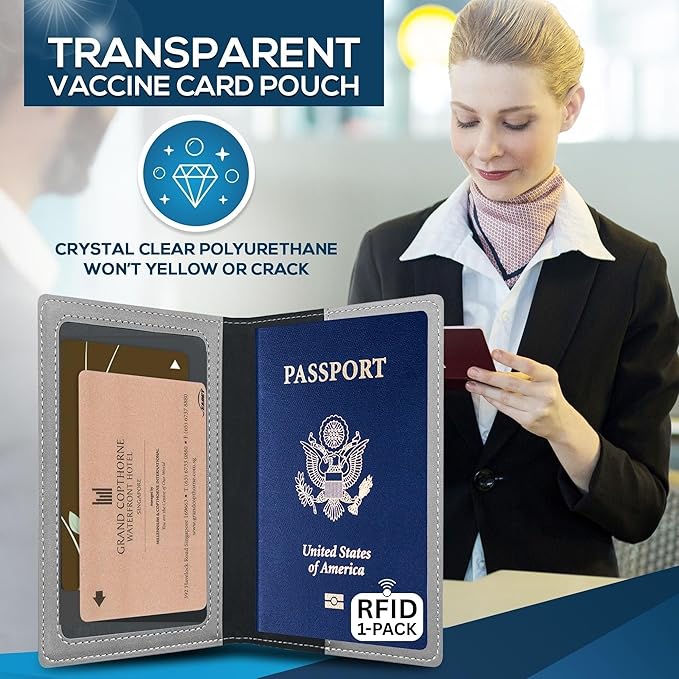 Ciana Passport Holder for Travel – PU Leather Passport Cover and Card Holder for Men & Women – Slim Passport Holder with Card Protector Slot, Travel Must Haves (Gray)