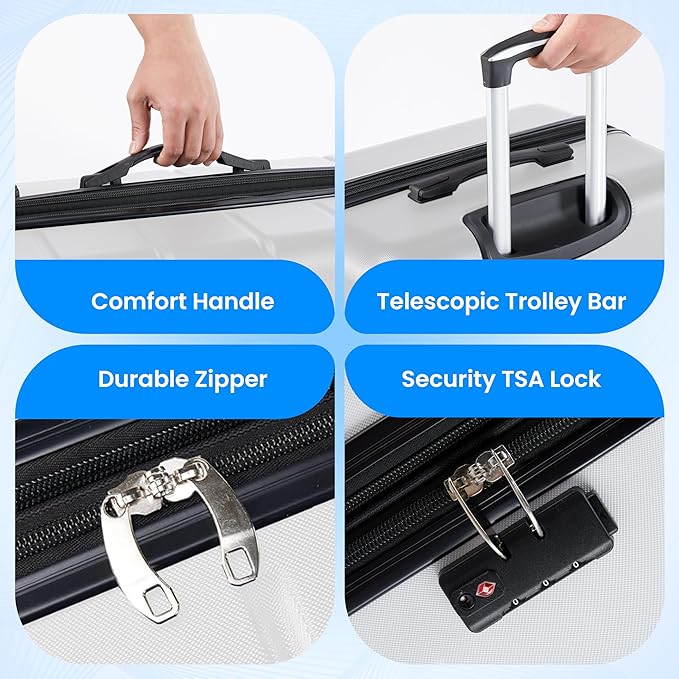 Simple Deluxe 3-Piece Luggage Sets, Suitcase with Double Spinner Wheels & TSA Lock, Hard Shell Suitcase, Expandable Rolling Lightweight Luggage, White