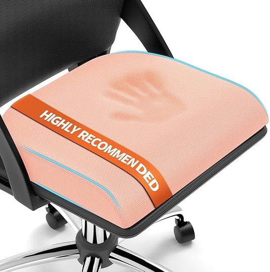 XLarge Seat Cushion, Memory Foam Cushion for Long Sitting Hours on Office Chair, Home & Car, Non-Slip Chair Pad for Relieving Back & Sciatica & Hip & Coccyx Pain (Pink)
