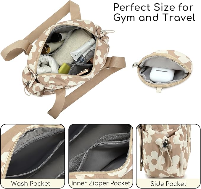 CAMTOP Mini Gym Bag for Women, Small Gym Tote Bag Puffy Quilted Sports Duffel Bag with Wet Compartment and Coin Purse Duffel Bags Dance Yoga Workout Bag for Gifts