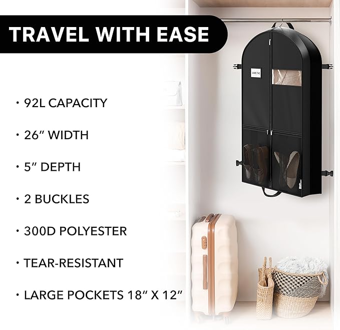 Simple Houseware 43'' Travel Garment Bag with Pockets for Suits, Dresses, Coats, Heavy Duty 300D Polyester