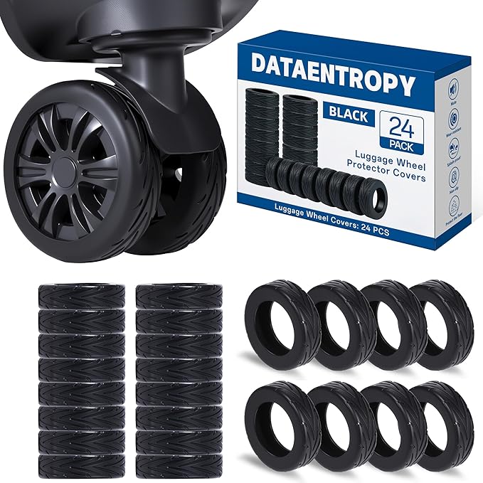 24PCS Luggage Wheel Covers for Spinner Wheels, Silicone Suitcase Wheel Protectors, Wear-Resistant & Anti-Noise, Fits 2–2.4 Inch Wheels (Black)