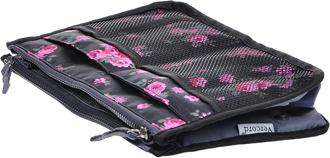 Vercord Purse Organizer Insert for Handbags Bag Organizers Inside Tote Pocketbook Women Nurse Nylon 13 Pockets Black Red Flower Small