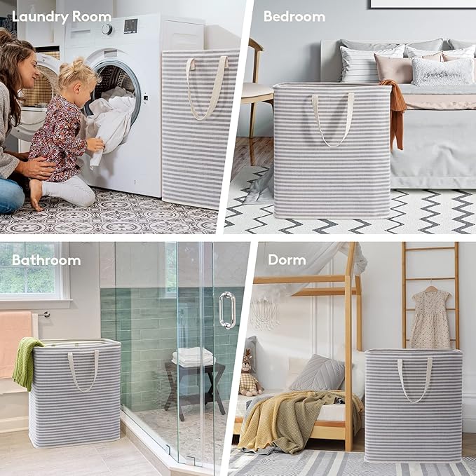 Lifewit 2 Pack Laundry Basket 100L Each, Collapsible Clothes Hamper with Reinforced Handles, Freestanding Waterproof Design for Bedroom and Laundry Room, Grey 200L Total