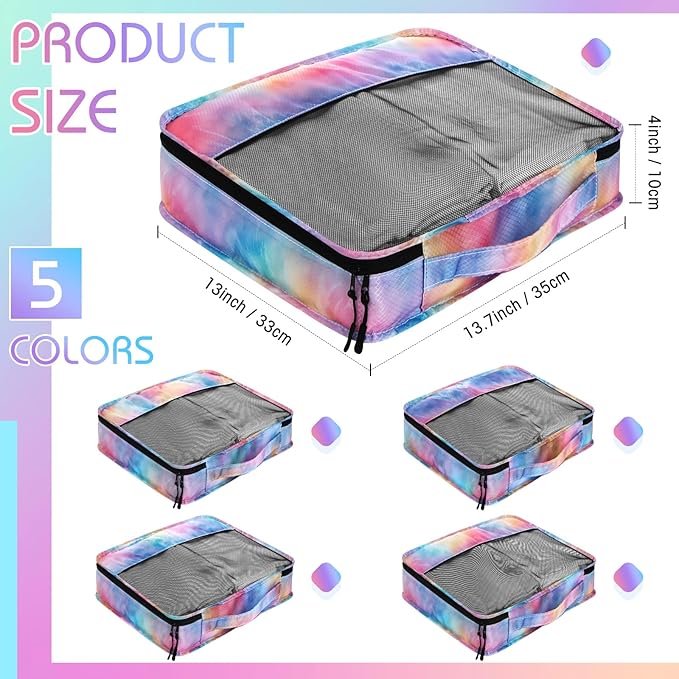 5 Pcs Packing Cubes for Suitcase Large Travel Cubes Carry on Luggage Organizer Bags for Clothes Accessories(M,Watercolor)