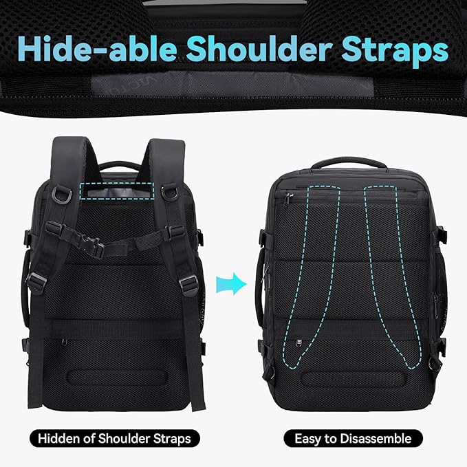 Carry on Travel Backpack for Men Women, Extra Large 50L Flight Approved Expandable Suitcase With USB/Type-C Charging Port, Victoriatourist Water Resistant Luggage Daypack Business Weekender Bag, Black