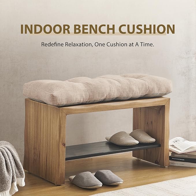 downluxe Indoor Bench Cushion for Indoor Furniture, Non-Slip Tufted Overstuffed Textured Foam Bench Seat Cushion, 36" X 14" X 4", Oatmeal Beige, 1 Pack
